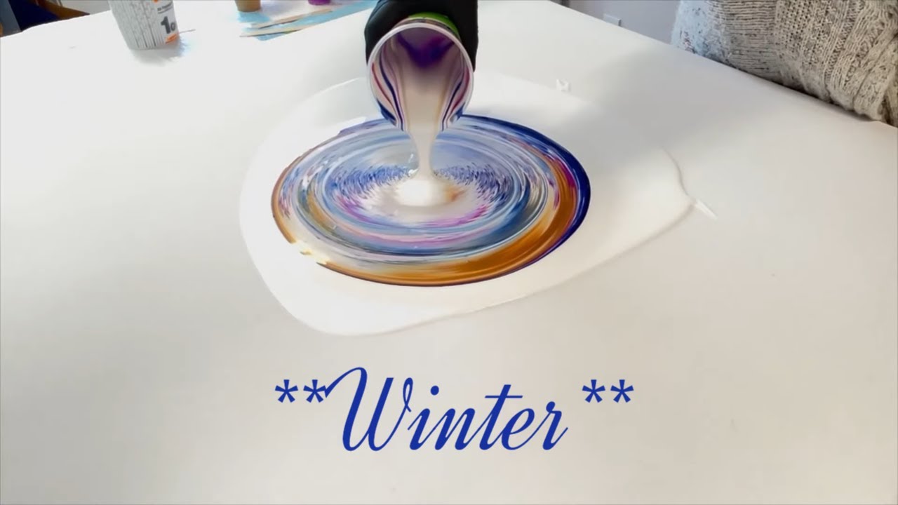 HUGE!! 36×36 Canvas- Straight Pour – Winter – Acrylic Pour – Fluid Art