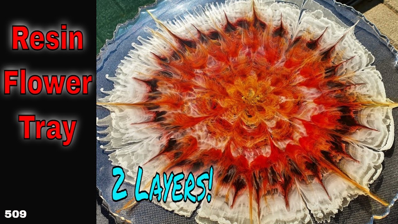 how to make resin art tray using flower technique on 2 layers