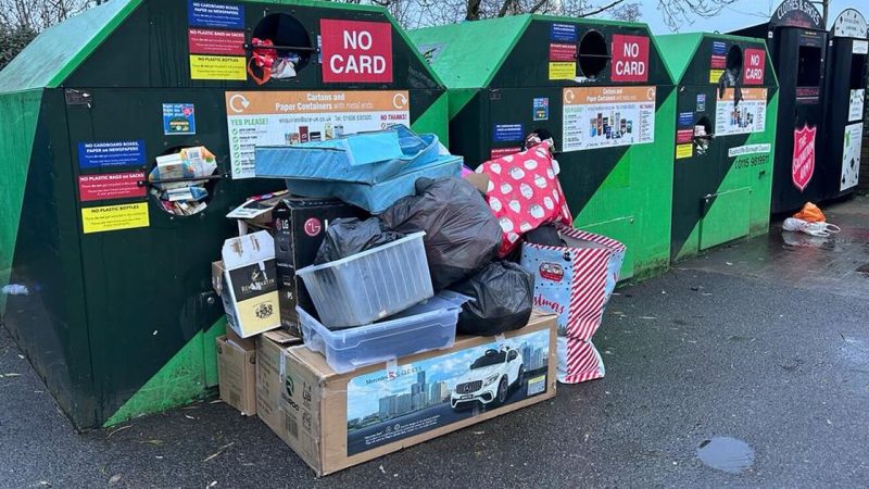 Nottinghamshire recycling bank overflows with Christmas rubbish